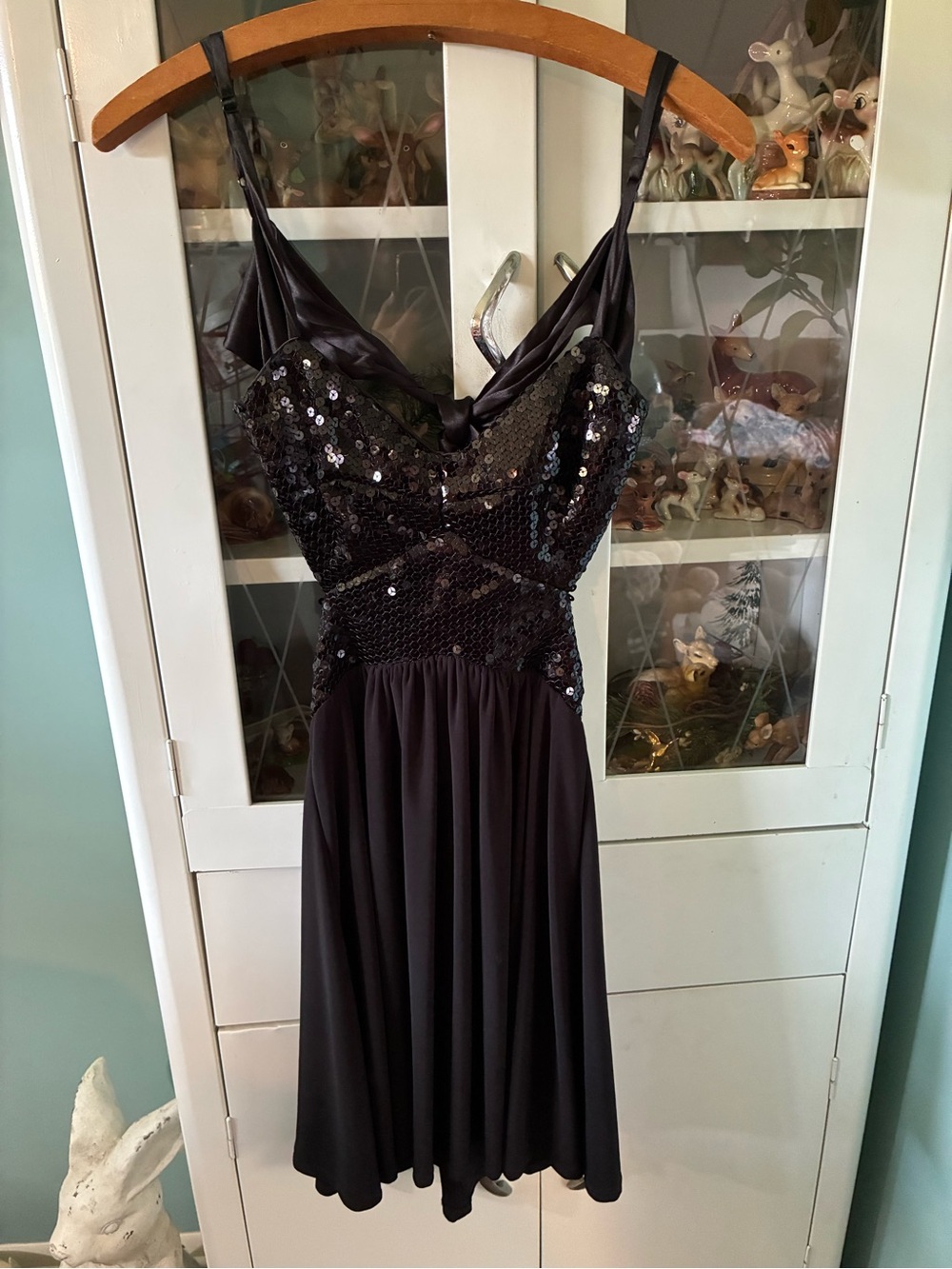 Frederick’s of Hollywood Black Sequin Bodice Spaghetti Strap Dress euc sz XS/S